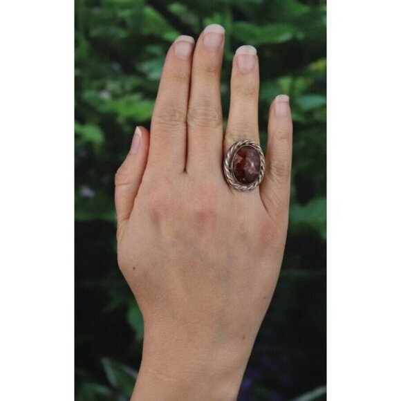 Sterling Silver Red Grey Picture Jasper Ring Size 7 Signed E - Picture 2 of 7